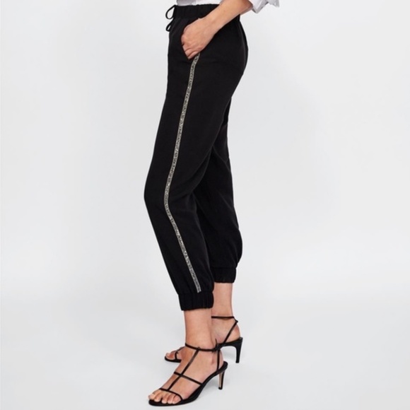 Zara Rhinestone Tuxedo Stripe Joggers - Picture 1 of 1